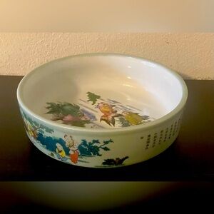 Vtg Chinese Porcelain Fish Pattern Children Playing Round Bowl w Qianlong Mark